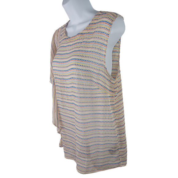 Zac & Rachel Sheer Ruffle Side Sleeveless Blouse Striped Size Medium - Picture 3 of 6